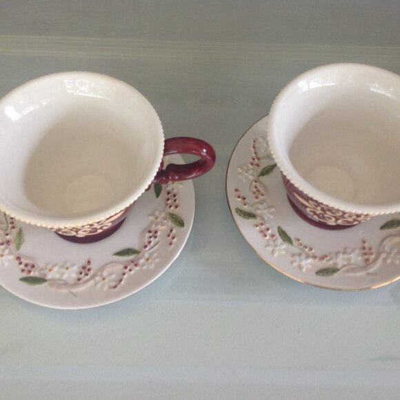 2 Wine/Gold Colored Coffee/Tea Cups & Saucers - Picture 2 of 4